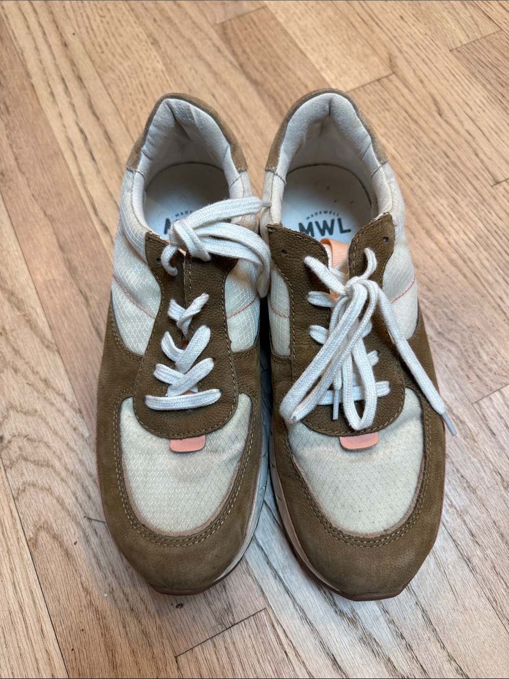 Madewell Sneakers Cream and Brown Suede-Trim with Peach Tabs